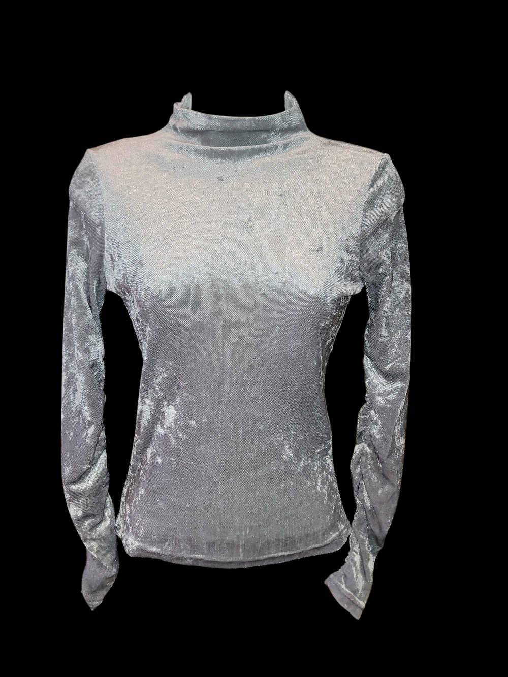 Cozi Women's Silver Velvet Long-Sleeve Mock Neck Top Sx Small